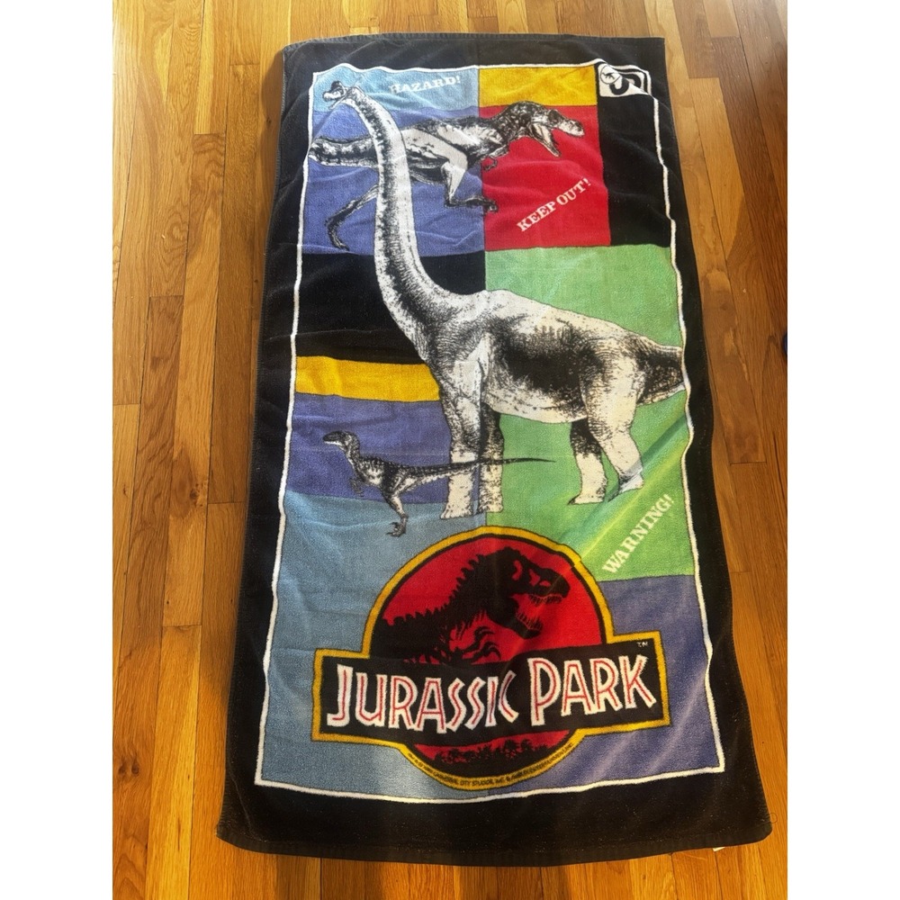 Vintage Jurassic Park Colorblock Cotton Towel Pool Beach Keep‎ Out 1992 29x52
